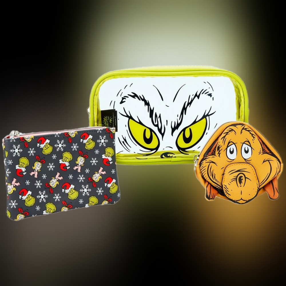 Brand New! How The Grinch Stole Christmas 3-Piece Makeup Bag Set 💚